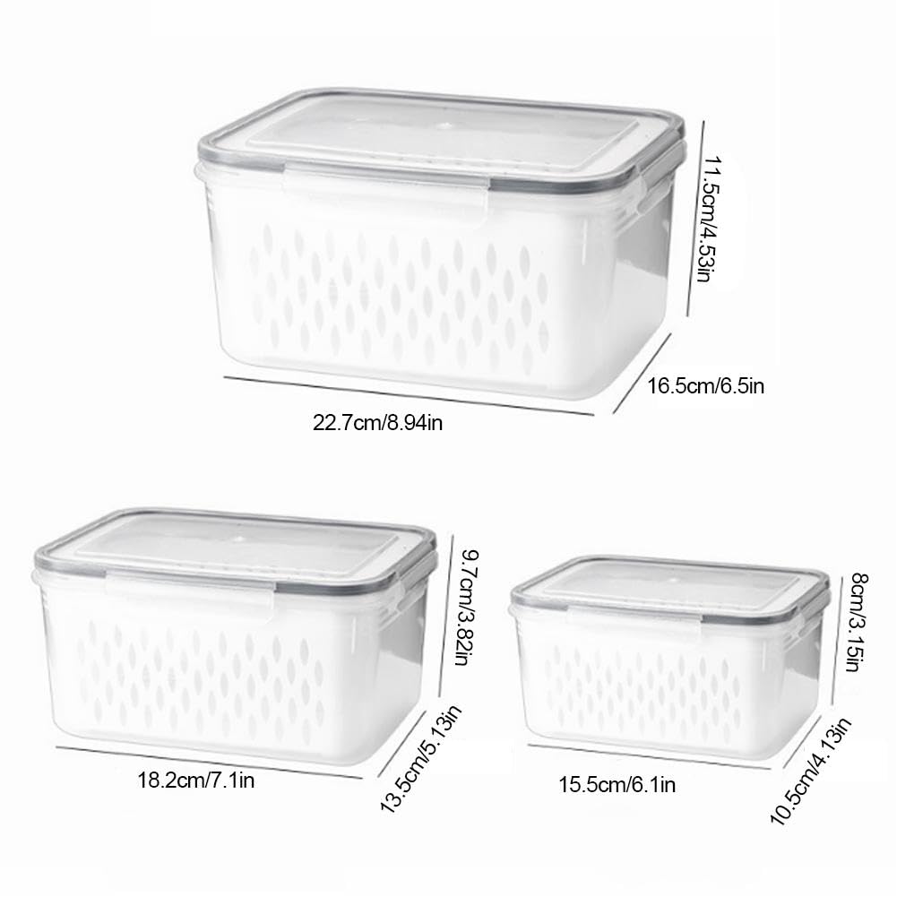 Contenedor apilable 4 en 1 para almacenamiento de alimentos con cesta de drenaje desmontable, caja de conservación de frutas y bayas, lavable para la organización de la cocina, el hogar y la
