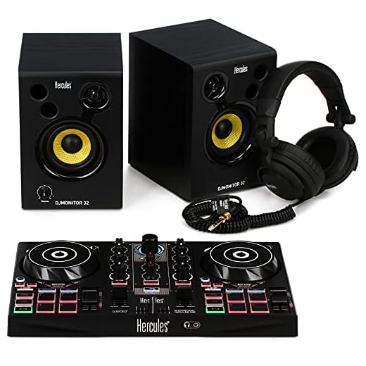 Hercules DJ Learning Kit w/ Inpulse 200 DJ Controller, 15 Watt Monitor Speakers and Sound-Isolating Headphones –2 Decks