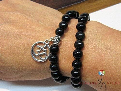 Agesta Black Obsidian Double Wrap Bracelet 8mm Gemstone Bracelet - Grounding & Strength - Choose Your Own Charm - 45 Bead