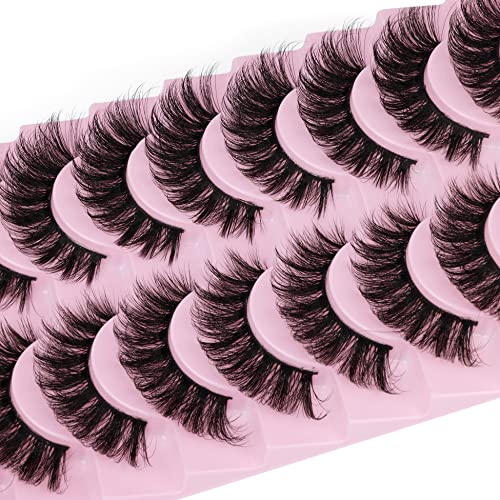 False Eyelashes Fluffy Mink Lashes 5D 18Mm Strip Lashes Natural Look Curly Soft Cat Eye Fake Eyelashes 10 Pairs Pack By Eydevro #TOP5
