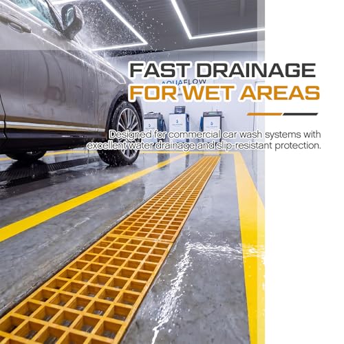 Image of Cinnvoice 3 Pcs Fiberglass Molded Grating, Non-Slip Frp Bar Grate Panel 1.5 inch Square Open Mesh Industrial Grating for Floor, Platform, Deck, Drain Trench, Car Wash (31 x 9 x 1.5 Inches,Yellow)