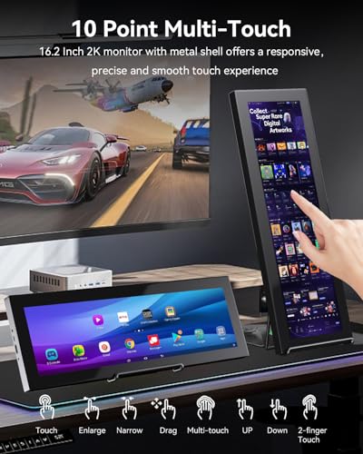 Image of Prechen 16.2'' 2K QHD IPS 2608x720 Touchscreen Secondary Monitor, IPS Stretched Bar LCD Travel Touch Display HDMI USBC, Portable Touch Screen for Laptop Computer Windows Aida64 GPU CPU RAM Monitoring