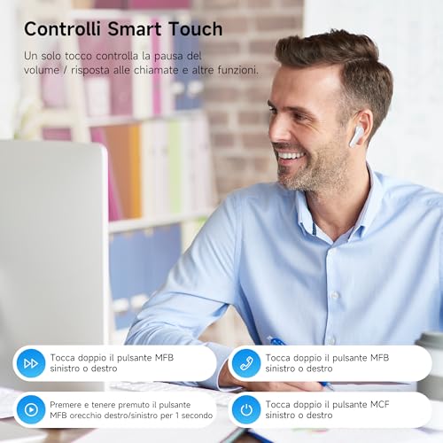 Cuffie Bluetooth,Auricolari Bluetooth 6.1 - Cuffie Wireless Con 6 Enc Cancellazione Rumore Mics, Cuffie In Ear 48 Ore Di Riproduzione, Cuffiette Senza Filo Stereo Hifi Per Ios/Android - Perla Bianco - 8