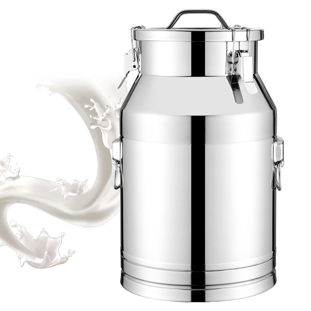 GTHTUHFD Stainless Steel Milk Can Bucket With Seal Lid, Liquid Transport Jug For Milk & Beverages, Durable Container For Home Brewing,76L