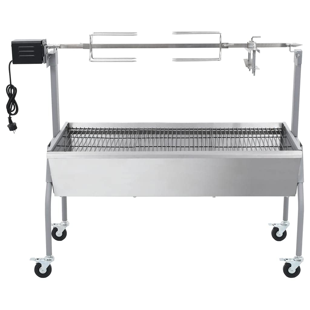 vidaXL Parrilla de Barbacoa con Asador Jardín Motor Eléctrico Plata BBQ Grill