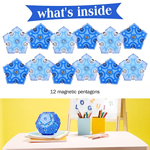 Anpole Magnetic Fidget Sphere, 12 Pcs Set Pentagons Puzzle Sphere Magnet Fidget Toys Fidget Balls Building Blocks Stress Relief Desk Toys For Teens & Adults (Blue) #TOP4
