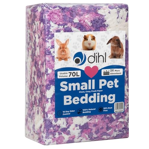 Dihl 70 Litre Purple Pink & White Super Absorbent Paper Bedding for Small Animals. Absorbs 6 Times its Weight in Liquid. Hamster Mice Rat Rabbit Guinea Pig Gerbil Cage Substrate 70L