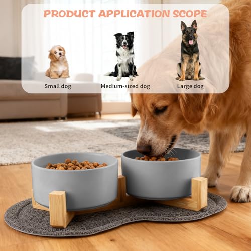 Wozzies 3 in 1 Hundenapf Keramik, 850ML Doppel Futternapf Hund Set mit Rutschschutzmatte, Wassernapf mit Halterung für große Hunde, Kleine und Mittlere Hunde und Erwachsene Katzen