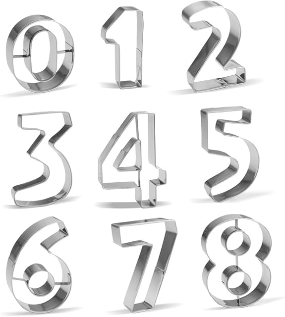 Number Cookie Cutter Set, from 0 to 8-9 Piece - Stainless Steel