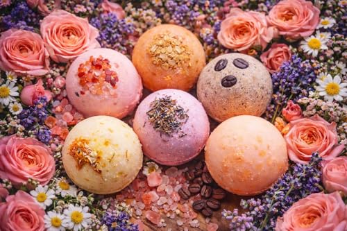 Image of Bath Bomb - spa set for women Rose, calendula, Oats, Green , Pink salt |and city's orange lime Refreshing hot water bath hydrating moisturizing enchanting Fizzy Aromatic Bath Bomb ( 75 g) each - Pack of 6 Perfect Hamper for Women Men (MIX)
