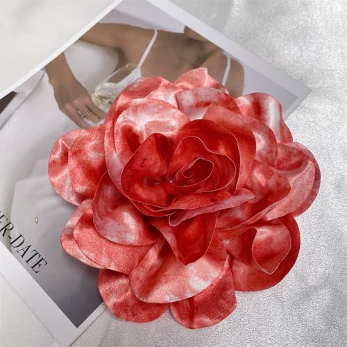 Image of Dainty Dyed Satin Fabric Leopard Print Rose Flower Extra Large Big Brooches Lapel Pins for Women Delicate Silk Floral Flower Oversized Brooch Pin for Wedding Party Banquet Dress Suit Ceremony Clothes Accessories Jewelry Gifts 7.5in