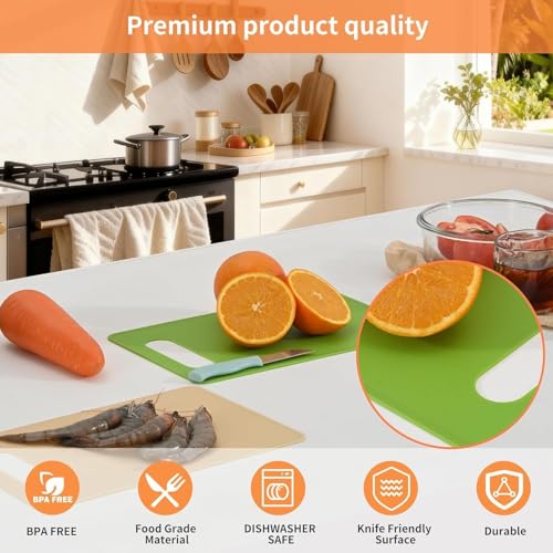 Image of Freshome Plastic Large (30 x 20 cm) Chopping Cutting Board for Kitchen (3 PC Set) Vegetables, Fruits & Cheese, with Knife and Vegetable Peeler BPA Free, Assorted Colours