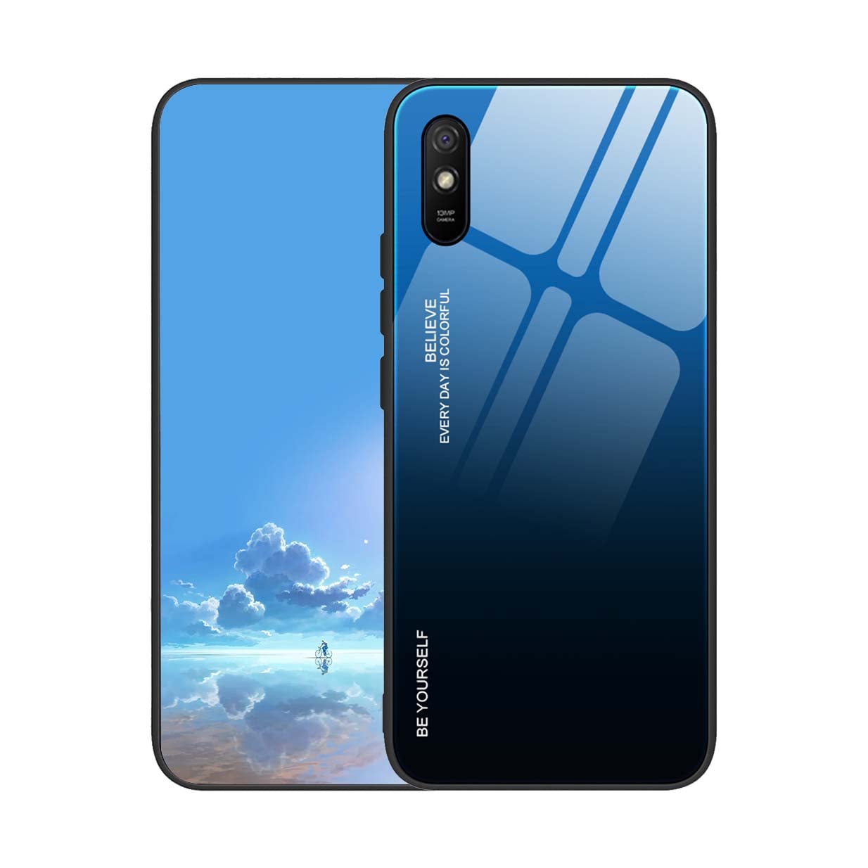 Dedux Custodia Per Xiaomi Redmi 9A/9AT – Vetro Temperato Sfumato + Paraurti TPU, Blu/Rossa