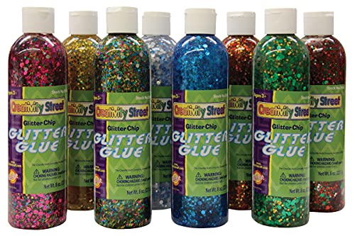 Creativity Street Glitter Chip Glue, 8 Ounces, Assorted Colors, Set of 8