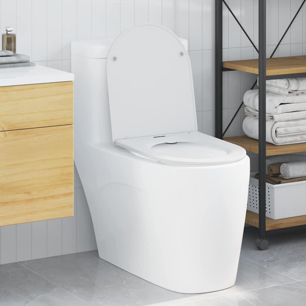 Toilettensitz Weiß aus Duroplast 47 x 36 x 3,4 cm mit Absenkautomatik WC Klodeckel Ersatz für Badezimmer, Toilettenbrille für Komfort und Montage