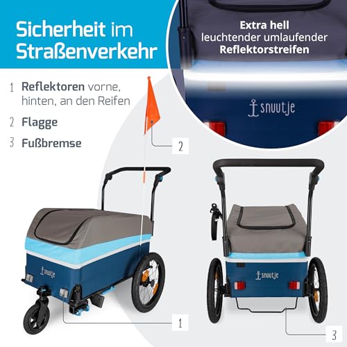 Snuutje 2-in-1 Fahrradanhänger und Handwagen | perfekt als Einkaufstrolley und Transportwagen | Lastenanhänger fürs Fahrrad | wie Bollerwagen faltbar mit Dach