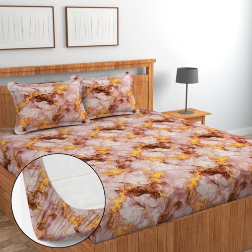 Image of Jashan Premium Cotton Fitted Bedsheets with 2 Pillow Covers for King Size Bed | 200-220 TC | Size 78x72+10 Inches | Beige | Soft, Durable, All-Around Elastic Modern Design