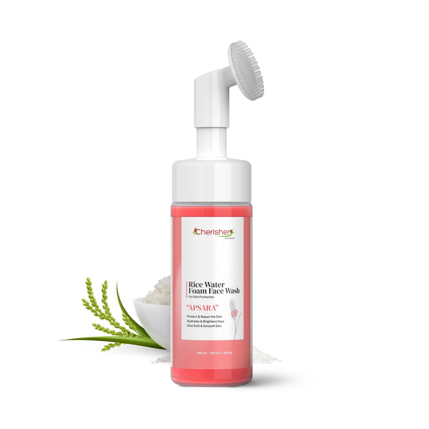 Cherisher APSARA Rice Water Foam Face Wash 100ml | Best Face Wash for Glowing Skin, Dry Skin & Brightening | Hydrating Daily Cleanser for Men & Women | Gentle, Nourishing Korean-Inspired Formula