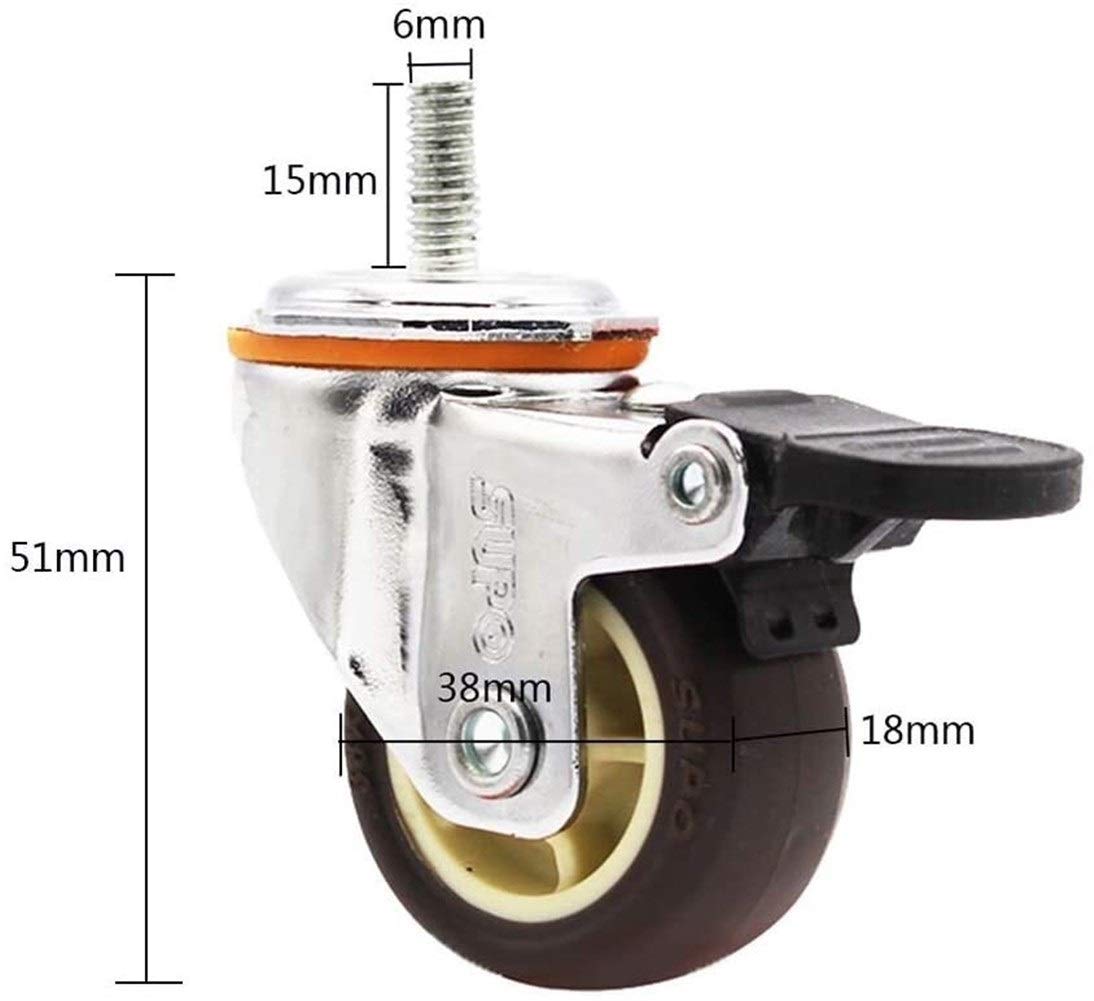 4pc Gummi Swivel Rad Castor Räder □ 38mm, M6-Gewindebolzen, mit Bremsmöbelrollen, Mute, for Trolley, Air Box 1.5 Zoll-Schraube M6 Gummi Universal-Rad mit Brems 6mm Super-Quiet-Blumenregal