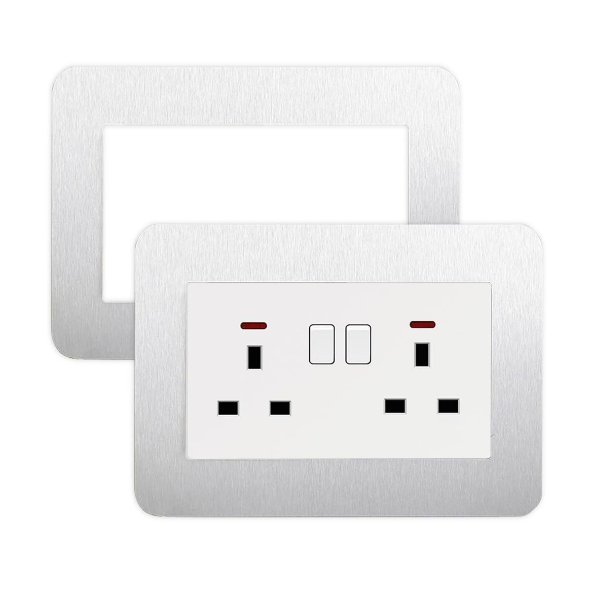 SHSMPXOY 2PCS Double Light Switch Sticker Surround Silve Light Switch Cover Plates Surround Light Switch Cover Protector Wall Socket Stickers for Home Decoration (Silver, 14.6cm*8.6cm)