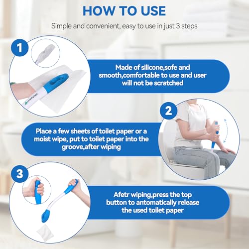 Wefaner Toilet Aids Set for Wiping - Long Handle Butt Wiper, Anti-Slip Curved Handle Bath Body Brush and Curve Hair Brush for People Overweight, Elderly and Disabled People(3PCS Personal Hygiene Kit)