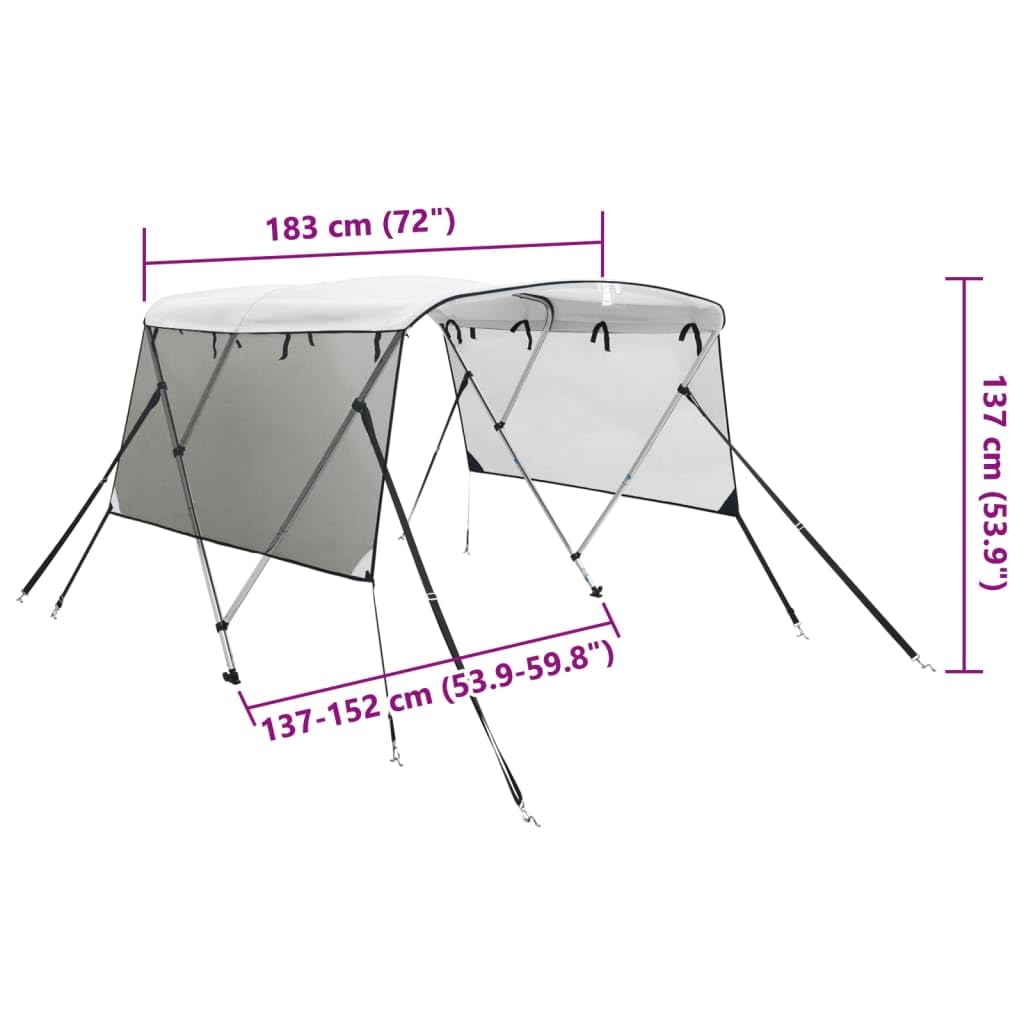 vidaXL Bimini di Prua Pareti Laterali Rete 3 Archi 183x(137-152)x137cm, bimini per imbarcazione, tendalino per barca, copertura per imbarcazione