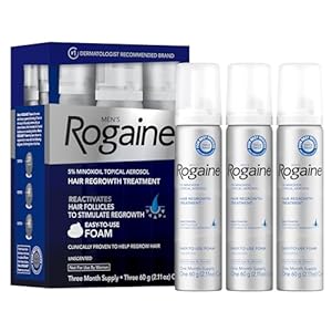 Men’s Rogaine 5% Minoxidil Foam for Hair Regrowth, Topical Hair Loss Treatment for Men to Regrow Fuller, Thicker Hair, Unscented Minoxidil Topical Aerosol, 3-Month Supply, 3 x 2.11 oz