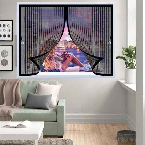 �Ԍ˃J�[�e�� �}�O�l�b�g 93 x 101 cm �}�O�l�b�g�J���Ԍ˃G�R�����h�A�p�����t���ȒP���C�΍��C�̓���ւ�����G�R�f�M�J�[�e�����ւɓK�p����h�A�x���_���֏���������ł�, �u���b�N