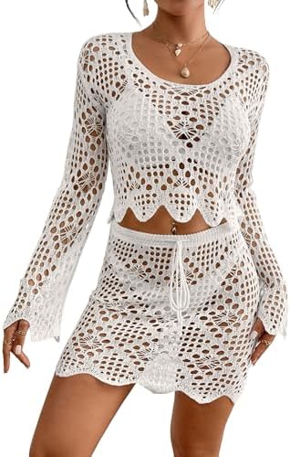 Bsubseach Crochet Coverups for Women Two Piece Swimsuit Cover Up ...