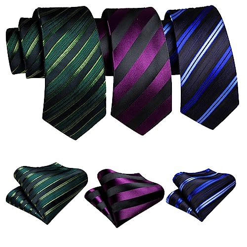 Image of Barry.Wang 6 PCS Men Ties Set Silk Business Fashion Woven Necktie Handkerchief Cufflinks Paisley Stripe Wedding Party