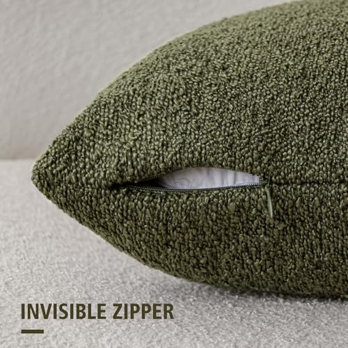 Image of Foindtower Set of 2, Decorative Textured Boucle Throw Pillow Covers Accent Solid Pillow Cases Neutral Soft Cozy Couch Cushion Case for Chair Sofa Bedroom Living Room Home Decor 24x24 Inch Moss Green