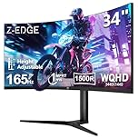 Z-Edge 34 Inch Ultrawide Curved Gaming Monitor 165Hz 1ms MPRT 21:9 3440x1440 UWQHD R1500 Curved Screen, Tilt/Swivel/Height Adjustable, FreeSync, DisplayPort(165Hz) HDMI(100Hz)