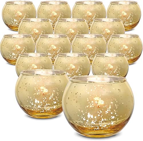 Gold Votive Candle Holders, Mercury Glass Tealight Candle Holder Set of 24, Perfect Centerpieces for Wedding, Party, Home Decor Gold Votive Candle Holders, Mercury Glass Tealight Candle Holder Set of 24, Perfect Centerpieces for Wedding, Party, Home Decor