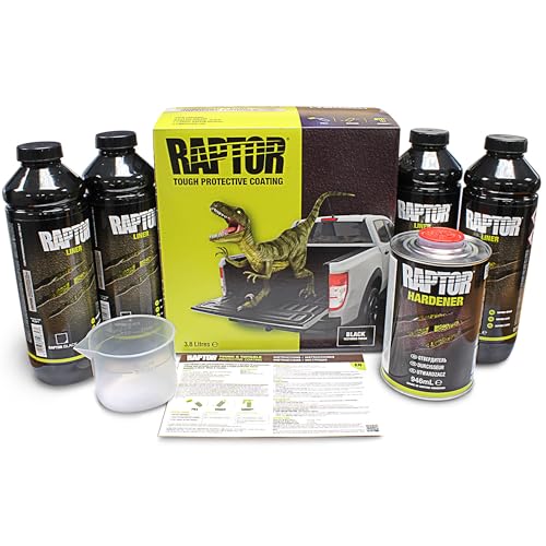 Raptor Black Urethane Spray-On Truck Bed Liner Kit, Protective Paint with Spray Gun, for Tailgates & Trucks, Vehicle Undercoating, 4 Litres