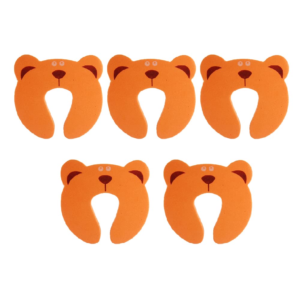 Door Finger Pinch Guards, 5 Pcs Cartoon Animal Soft Foam Door Stopper, Baby Proof Door Slam Stopper for Baby Finger Protection and Children Safety (Orange)