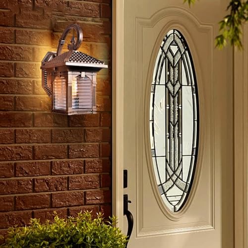 Lanterne murale d'extérieur – Luminaire de terrasse étanche avec verre à motif d'eau, base E26/E27 pour porte d'entrée et entrée