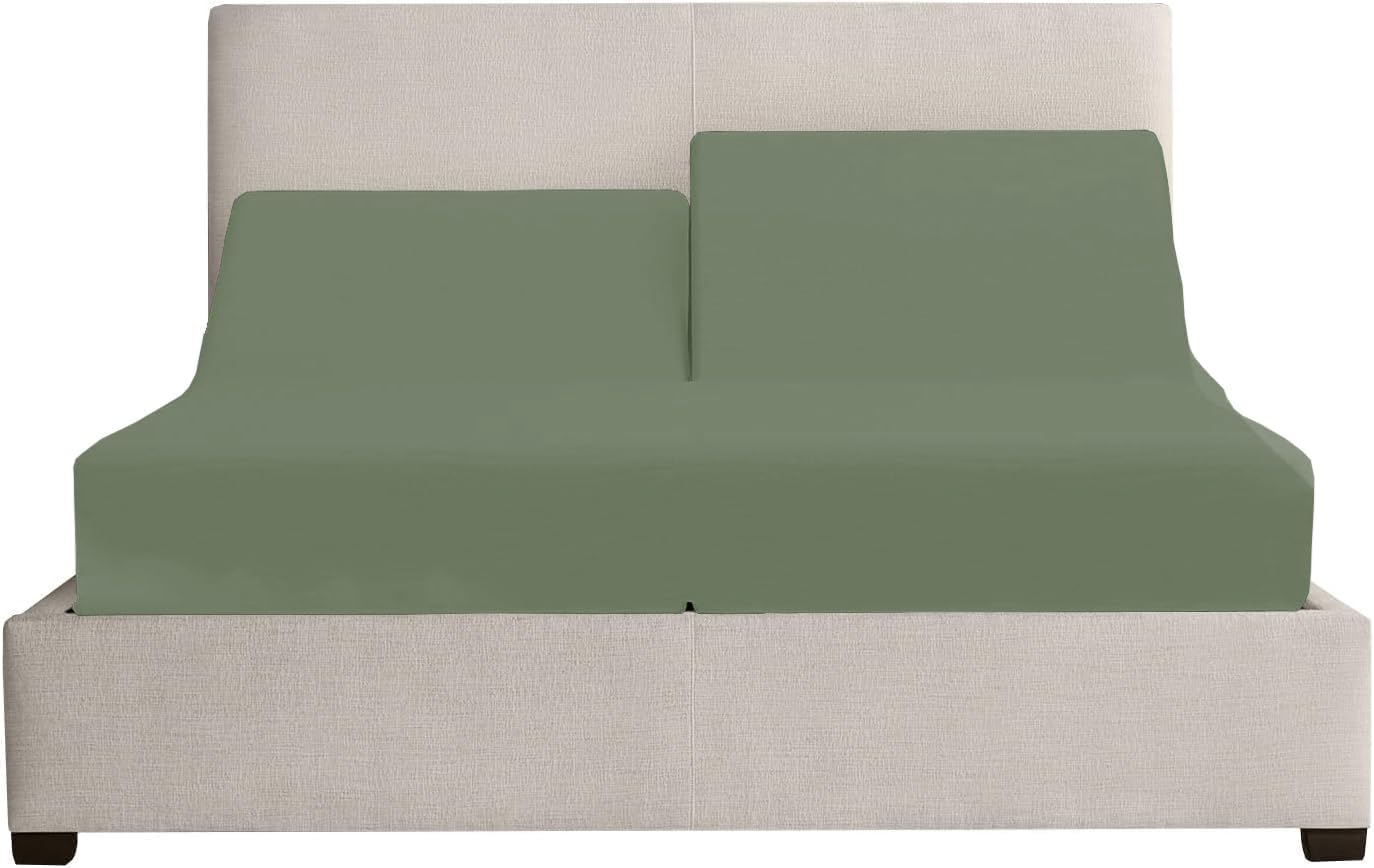 Split Head King Sheet Set 4 Piece for Adjustable Beds Fits Mattress up to 18" Deep Split Top King 100% Egyptian Cotton 800 Thread Count with 34" Split Sheets - Sage Solid