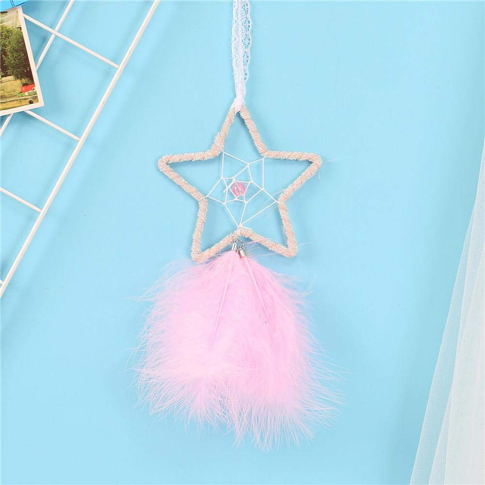 Rails Petite Étoile Attrapeur de Reves Plume Rose Attrape Reve Fait à la Main Loisir Creatif Attrape Reve pour Chambre d'enfants,23x9.5cm