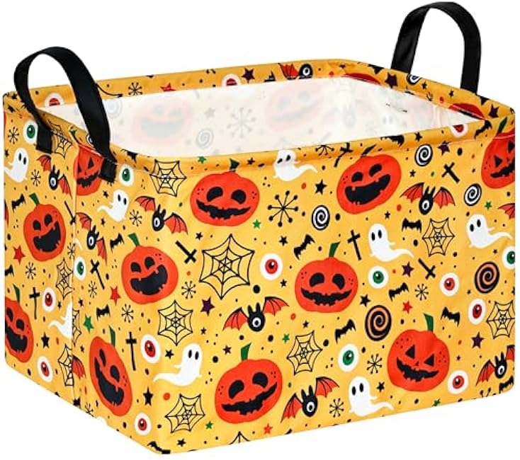 Ghost Halloween Party Basket, Collapsible Gift Storage Container for Kids' Toys and Clothes, Cute Organizer Box