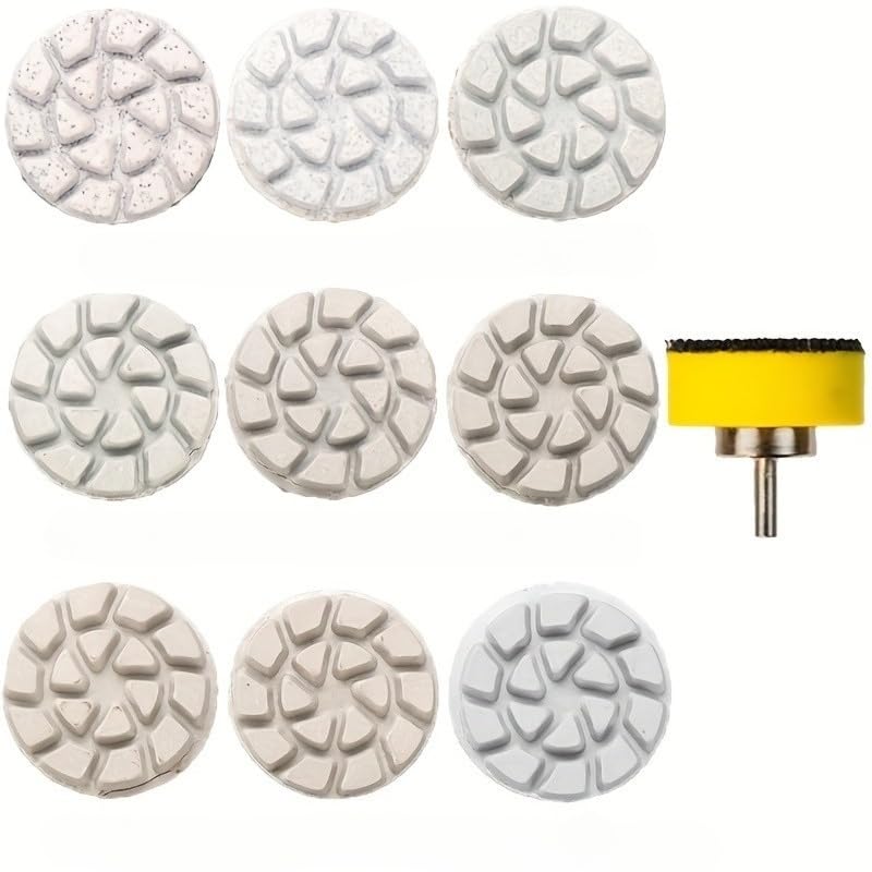 QTG 1" Wet Diamond Polishing Pads, 10Pcs 50#-3000#, Hook & Loop 3mm Shank image 5