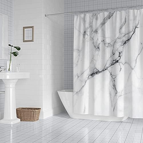 RLHHUG Marble Shower Curtain, Popular Waterproof Plastic Curtains Hotel Quality for Bathroom Decor, Half-Clear Washable and Durable Premium Bath Curtain with Hooks, 72 x 72 Inches