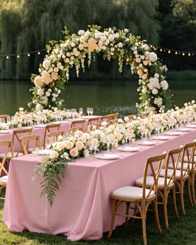 Image of Niuara Pink Polyester Table Cloth, 6 Pack, 60 x 84 in | Rectangle, 5 ft Tables, Washable, Wrinkle Resistant, Heat-Proof, Weddings Parties
