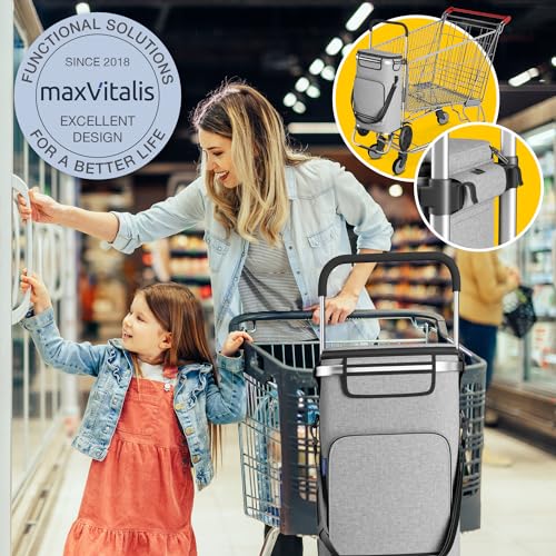 maxVitalis Einkaufstrolley klappbar, Einkaufswagen mit Kühlfach, 3in1 Trolley, Sackkarre & Umhängetasche, Einkaufsrollwagen, Shopping Trolley 43L Kapazität & Spanngurt, Hackenporsche, Silbergrau – Bild 5