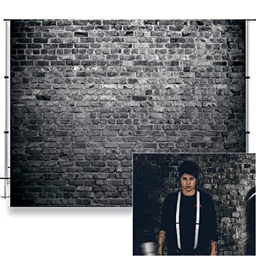 Black Brick Wall Backdrop for Photography Halloween Vintage Black Grey Brick Banner Photo Backdrop Newborn Adults Portrait Birthday Party Office Conference Background Decorations 10x8ft