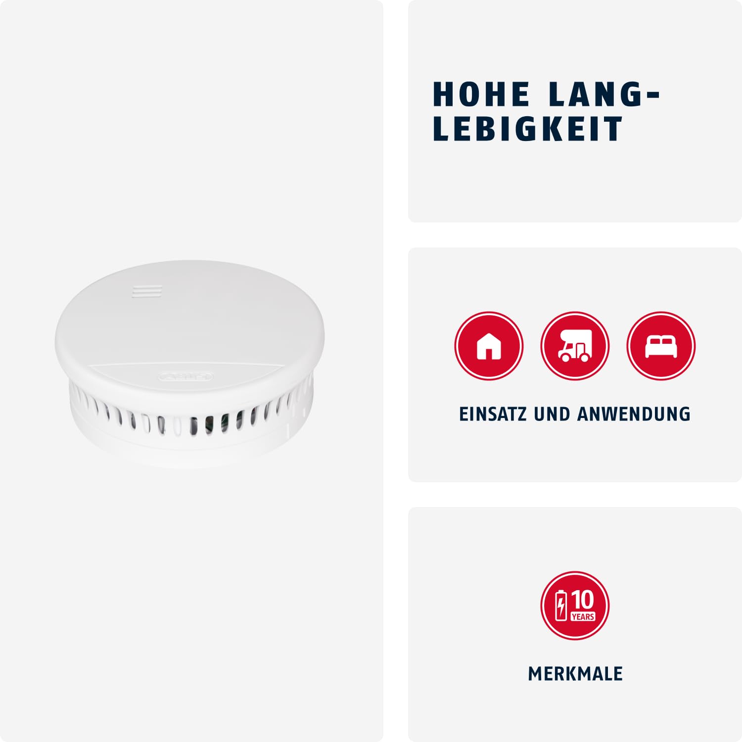 ABUS Rauchmelder RWM150 - langlebige 10-Jahres-Batterie - für Wohnräume und VDs geprüft nach DIN EN 14604-85 dB lauter Alarm - Weiß