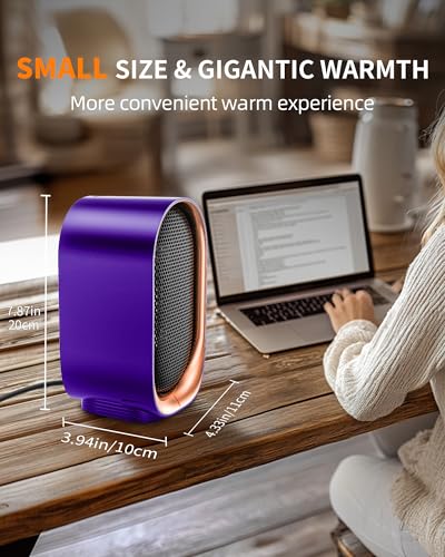 Image of Space Heater, Portable Heater for Indoor Use, Small Electric Heaters with Overheat & Tip-Over Protection, Mini Desk Heaters for Office Bedroom Bathroom, Compact & Efficient Heating, Purple