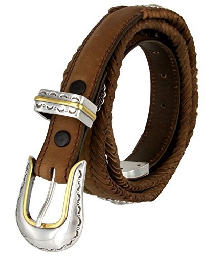 Western Texas Ranger Braided Woven Leather Belt with Star Rodeo Cowboy Conchos2