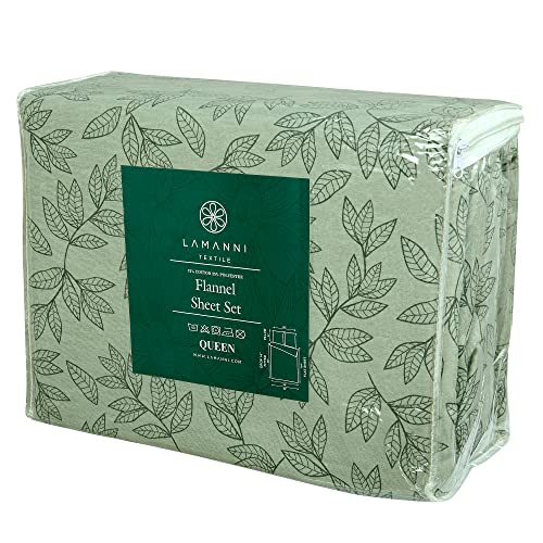 Lamanni Cvc Flannel Sheet Set - Soft, Warm, Moisture Wicking - Bedding Set (Grey Small Leaves, Queen) #TOP3