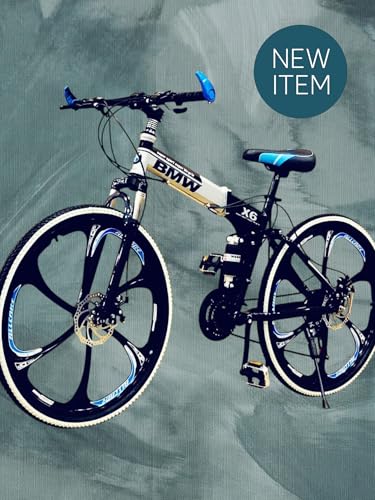 Image of Amaze Kai Dual Suspension Bikes Bm Foldable Gear Cycle for Men with 21 Speed Gear 6 Spoke | Folding Mountain Bike with Double Disc Break & Mac Wheel, 26 Inch, White N Black