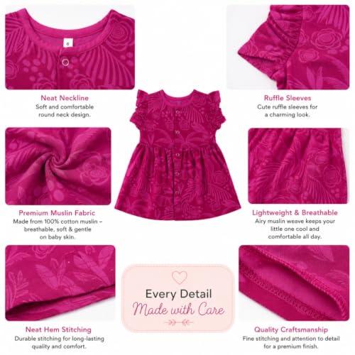 Image of Lilimi Toddler Baby Girl Cotton Muslin Dress, Breathable Flutter Sleeve Button-Front Cute Frocks